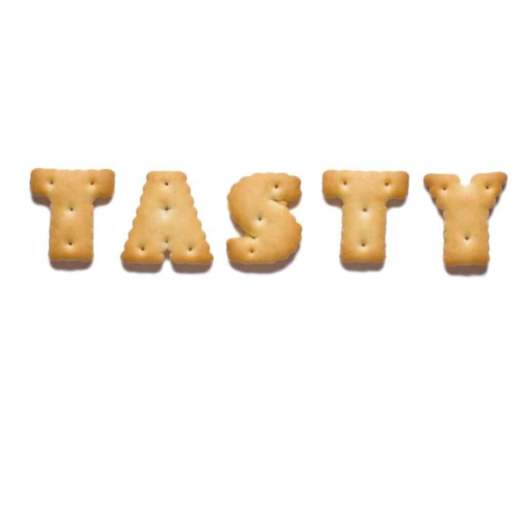 _letter to get free coupons image of word tasty spelled with crackers