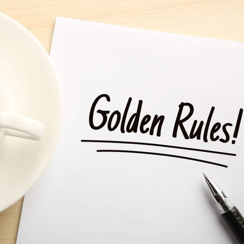 image of words: Golden Rules!  used in article on virtual yard sales and proper way to sell