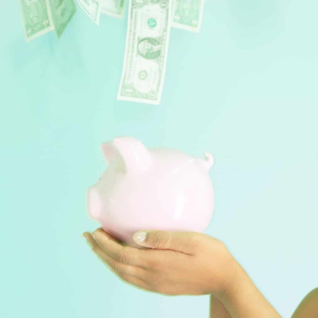 Easiest ways to save that are pain free, smart, simple and sensible. image of a piggy bank held by young woman