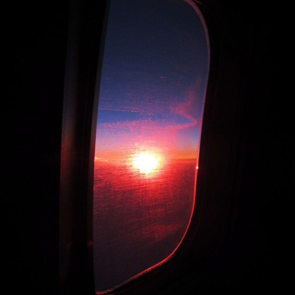 sunset through airplane window