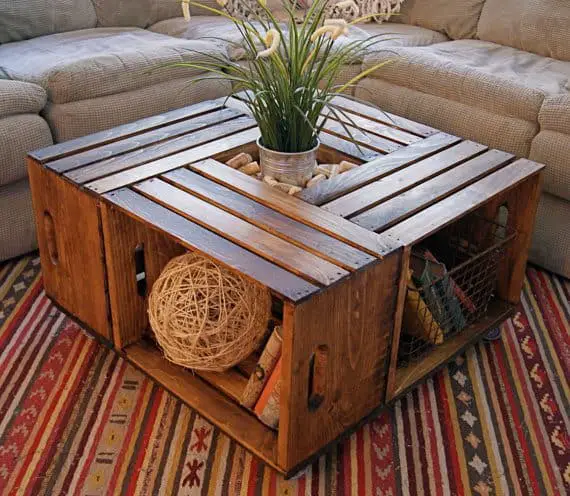repurpose crates into coffee table