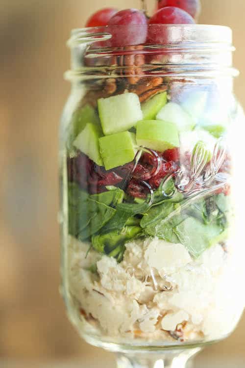 mason jar salad chicken apple and pecan