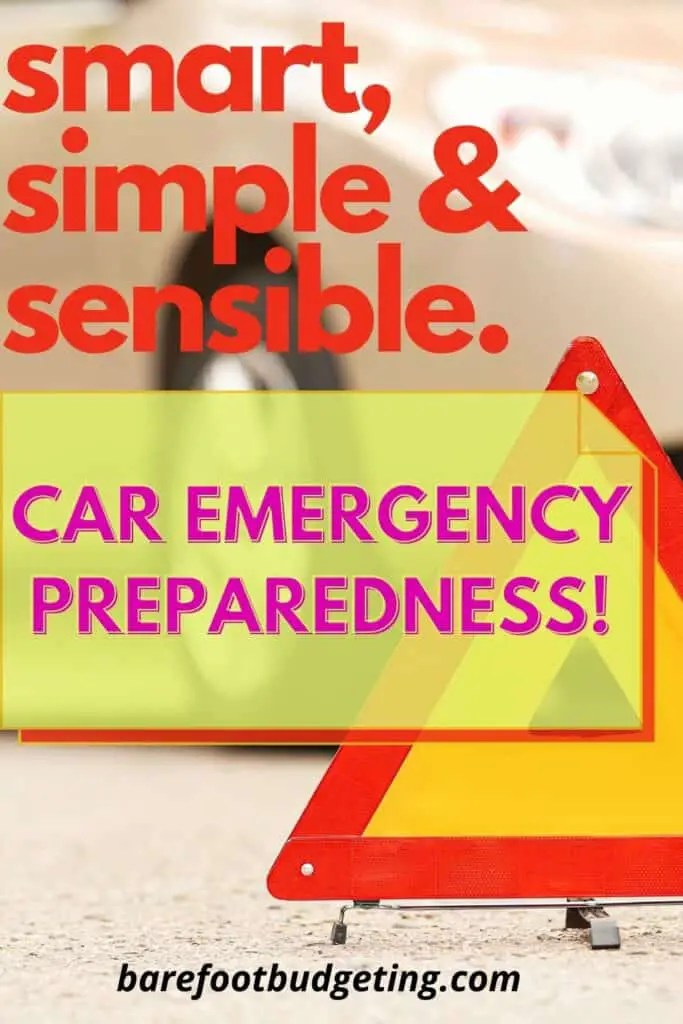 car emergency preparedness tips.  imag of car with emergency roadside cones