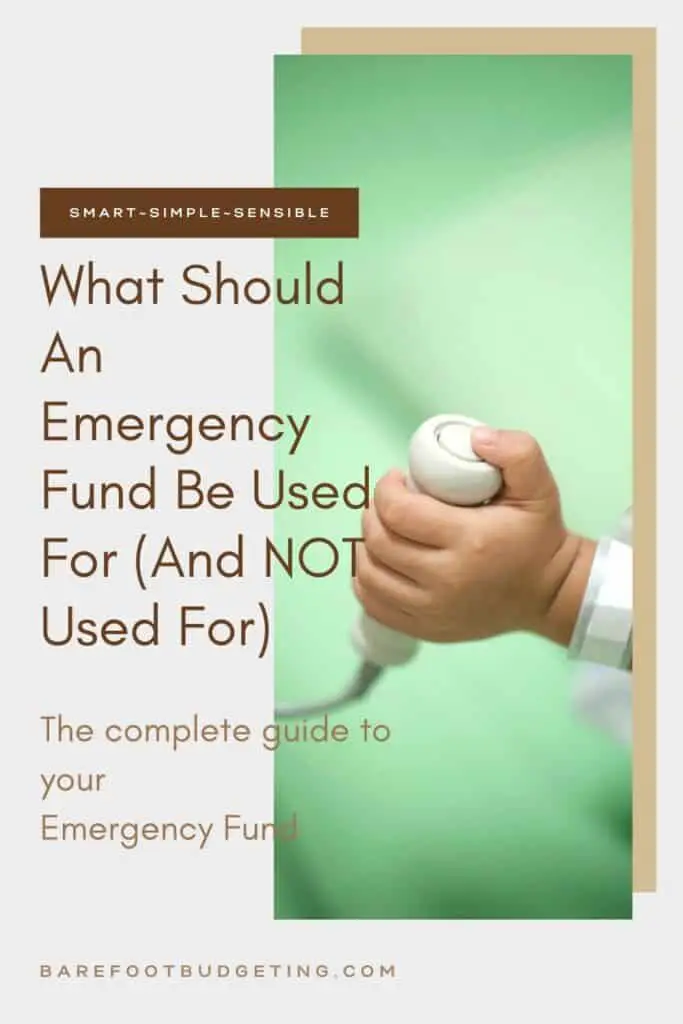 image for pinterest to link to article about emergency fund usage.  image of baby hand holding hospital button