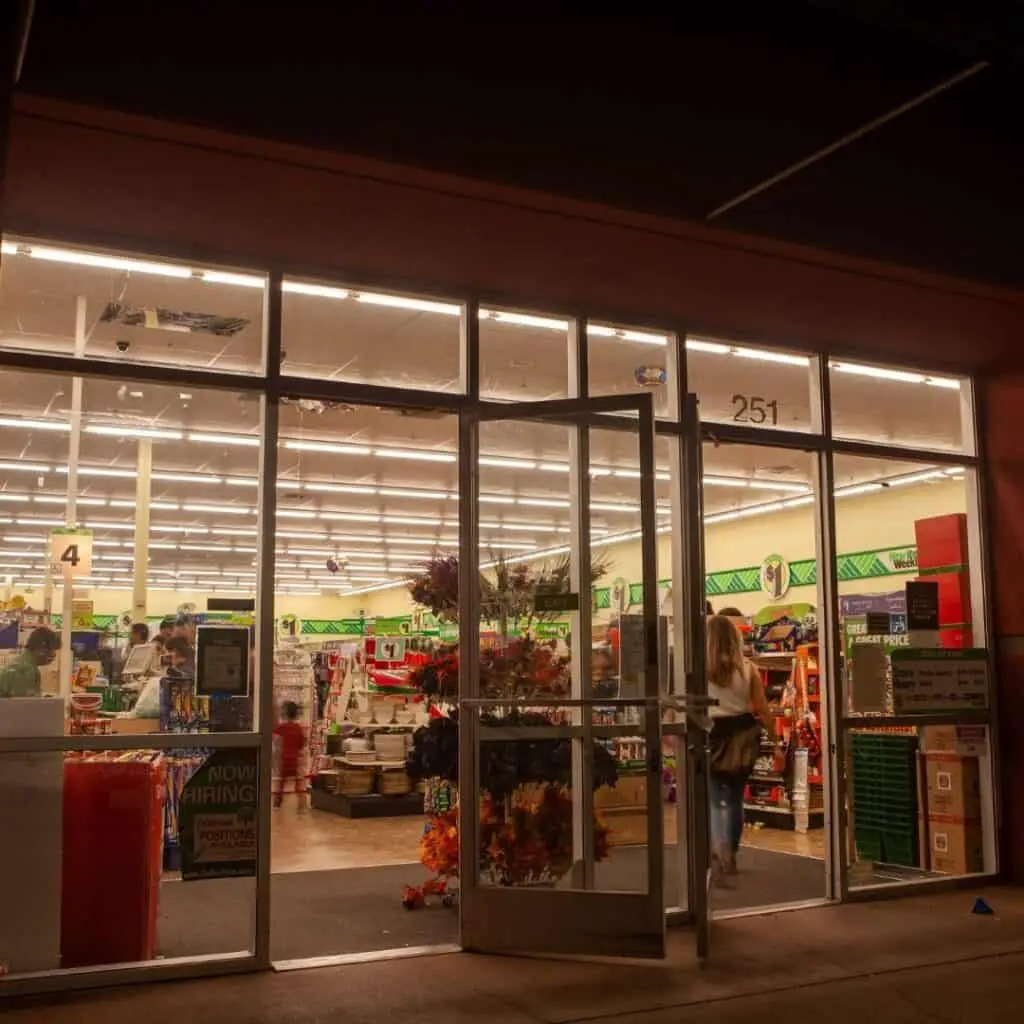 $Tree List Deal or No Deal  image of outside of dollar tree store at night