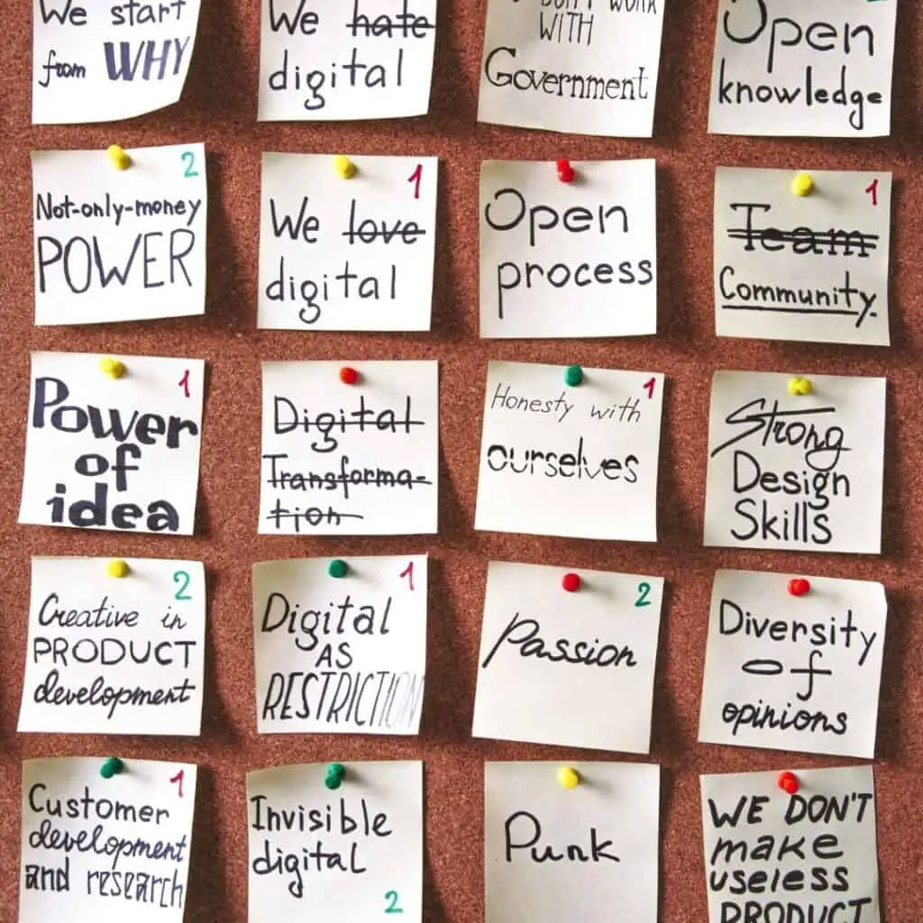 image of sticky notes used to brainstorm business ideas and goals